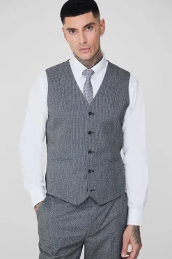 Tall Mini Dogtooth Waistcoat | BoohooMAN UK