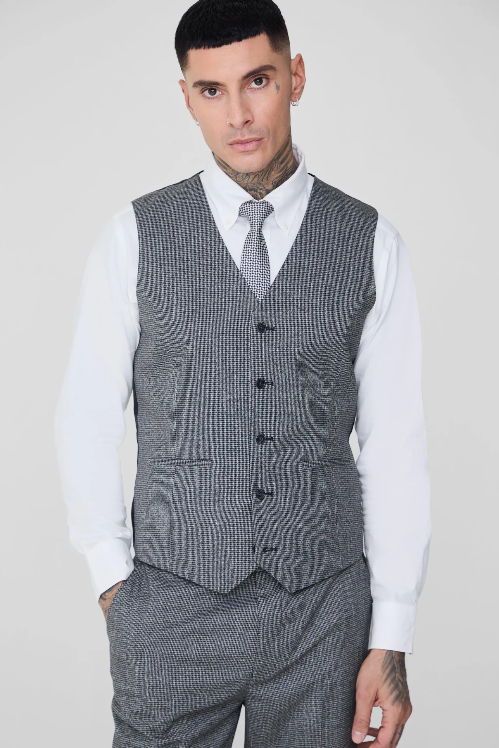 Tall Mini Dogtooth Waistcoat | BoohooMAN UK