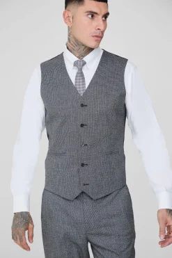 Tall Mini Dogtooth Waistcoat | BoohooMAN UK