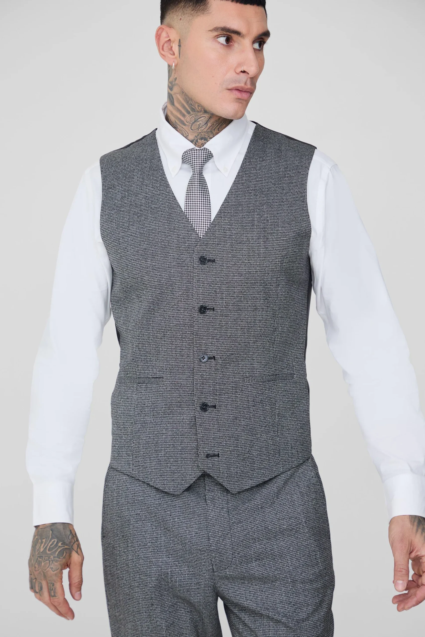 Tall Mini Dogtooth Waistcoat | BoohooMAN UK