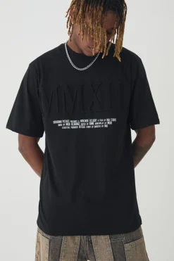 Tall MMXIII Debossed T-shirt In Black | BoohooMAN UK