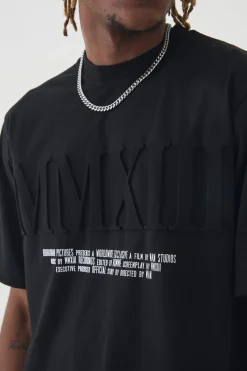 Tall MMXIII Debossed T-shirt In Black | BoohooMAN UK