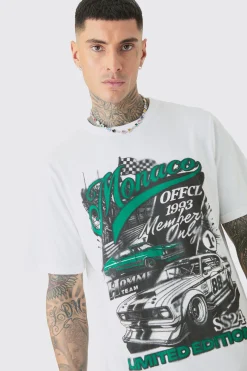 Tall Monaco Moto Print T-shirt | BoohooMAN UK