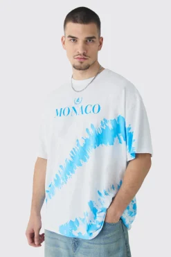 Tall Monaco Tie Dye Printed T-shirt In White | BoohooMAN UK