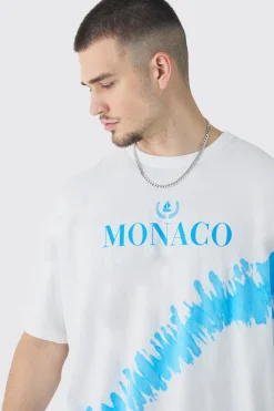 Tall Monaco Tie Dye Printed T-shirt In White | BoohooMAN UK
