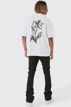 Tall Mono Floral Back Print T-shirt In White | BoohooMAN UK