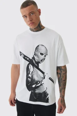 Tall Mono Man Balaclava T-shirt In White | BoohooMAN UK
