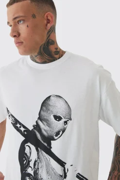 Tall Mono Man Balaclava T-shirt In White | BoohooMAN UK