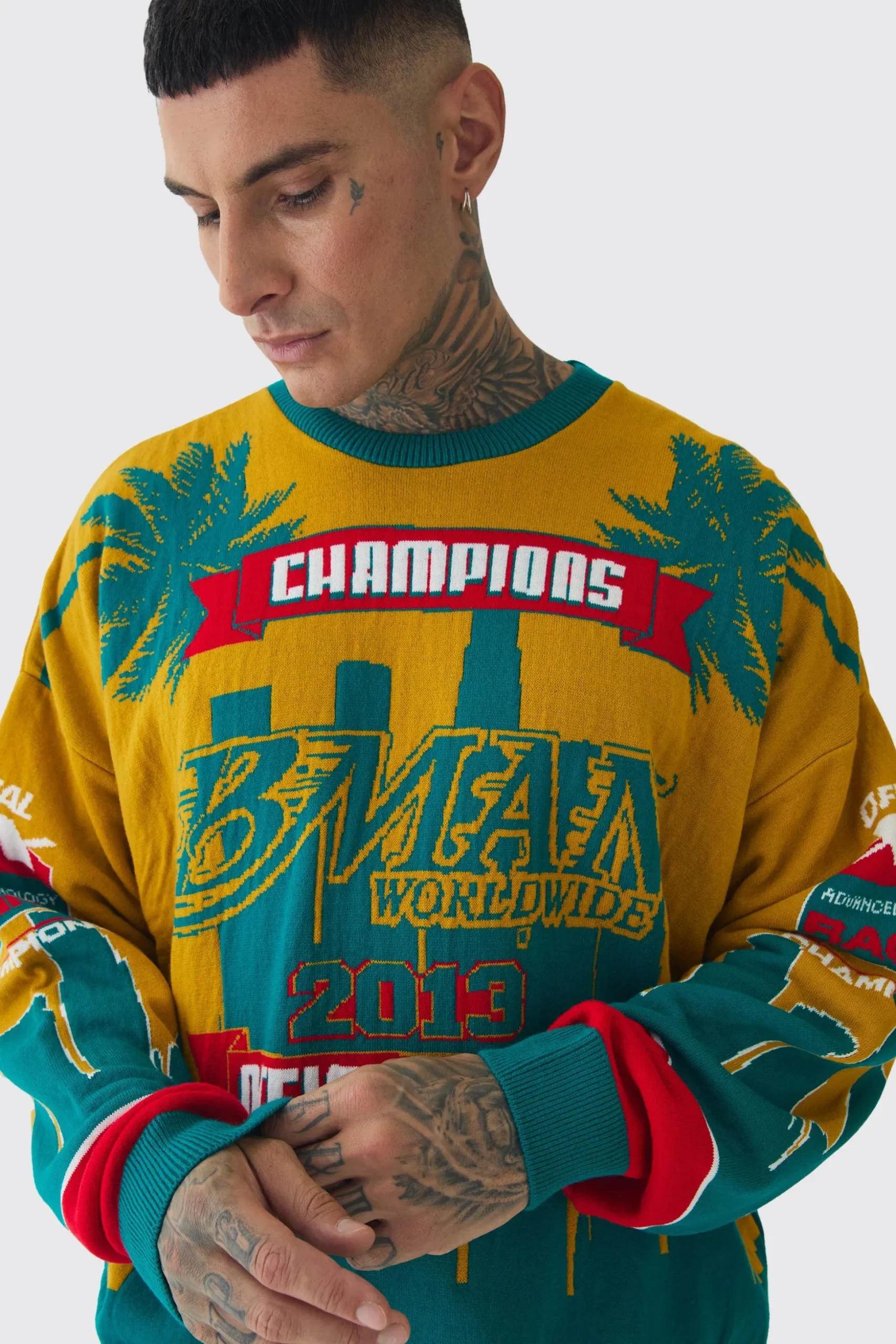 Tall Moto Graphic Knitted Sweatshirt | BoohooMAN UK