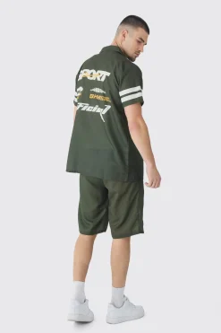 Tall Moto Print Shirt & Short Set In Khaki | BoohooMAN UK