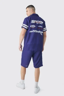 Tall Moto Print Shirt & Short Set In Navy | BoohooMAN UK