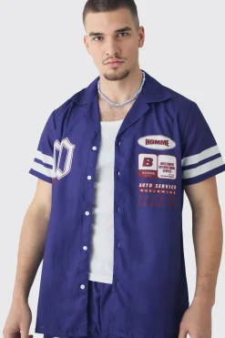 Tall Moto Print Shirt & Short Set In Navy | BoohooMAN UK