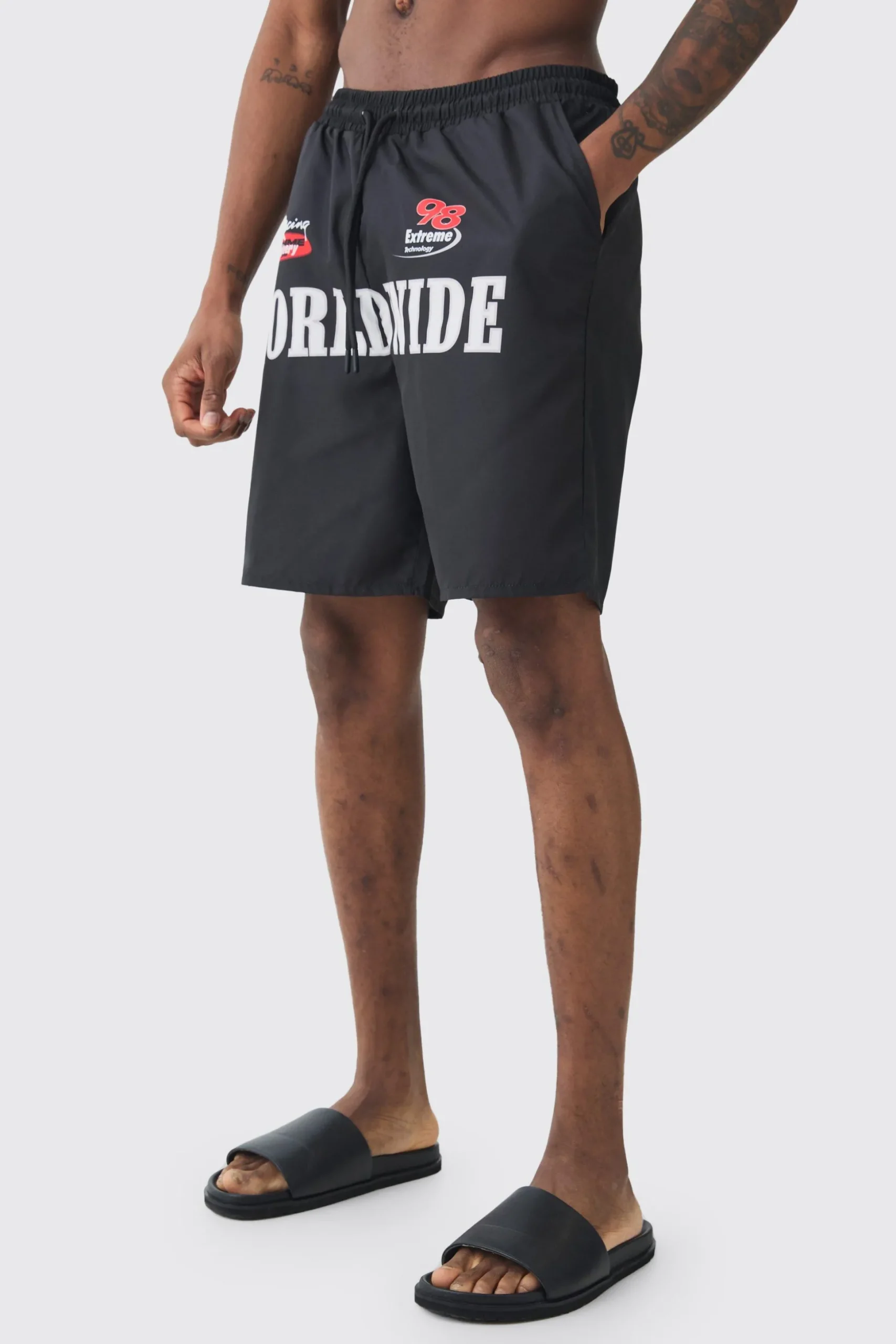 Tall Moto Printed Swim Shorts | BoohooMAN UK