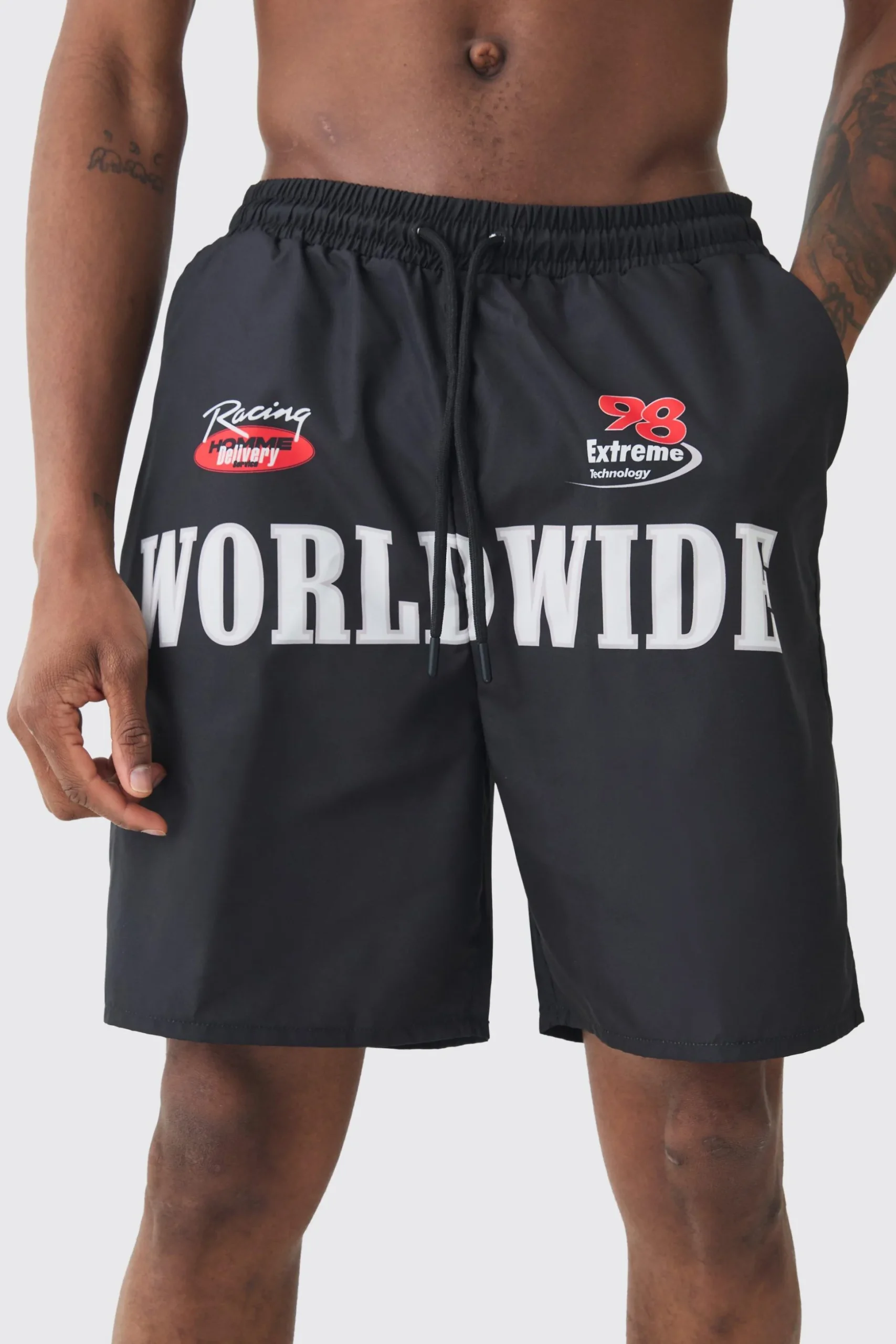 Tall Moto Printed Swim Shorts | BoohooMAN UK