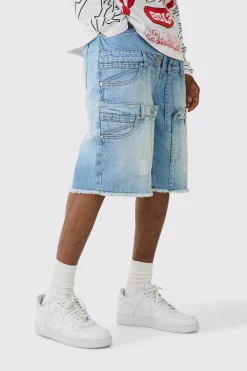 Tall Multi Waistband Relaxed Fit Denim Shorts | BoohooMAN UK