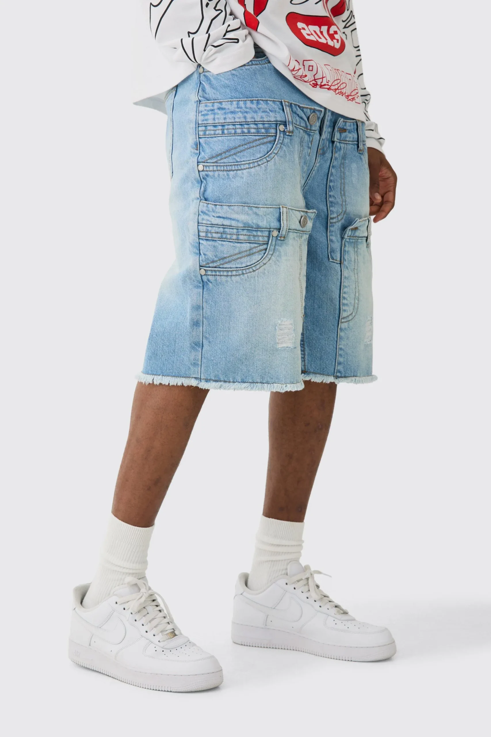Tall Multi Waistband Relaxed Fit Denim Shorts | BoohooMAN UK