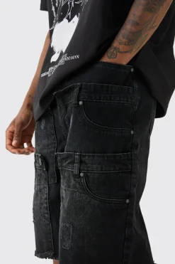 Tall Multi Waistband Relaxed Fit Denim Shorts | BoohooMAN UK