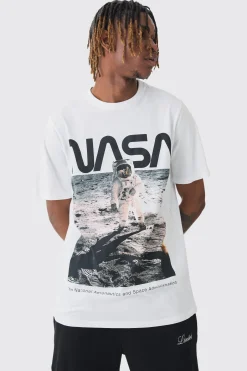 Tall Nasa Printed Licensed T-shirt In White | BoohooMAN UK