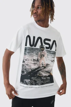 Tall Nasa Printed Licensed T-shirt In White | BoohooMAN UK