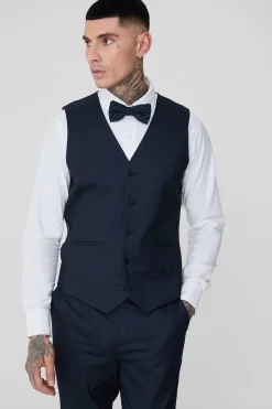 Tall Navy Pinstripe Waistcoat | BoohooMAN UK
