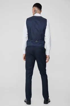 Tall Navy Pinstripe Waistcoat | BoohooMAN UK