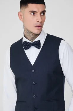Tall Navy Pinstripe Waistcoat | BoohooMAN UK