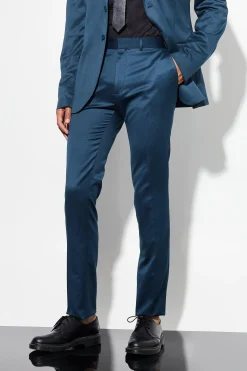 Tall Navy Satin Skinny Fit Suit | BoohooMAN UK