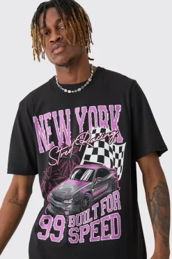 Tall New York Moto Print T-shirt | BoohooMAN UK