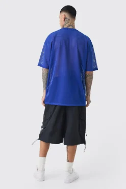 Tall New York Printed Mesh Varsity T-shirt In Blue | BoohooMAN UK