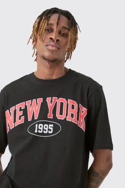 Tall New York Varsity Print T-shirt | BoohooMAN UK