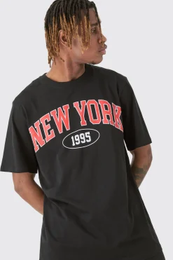 Tall New York Varsity Print T-shirt | BoohooMAN UK