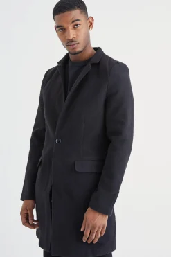 Tall Notch Collar Smart Overcoat | BoohooMAN UK