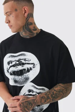 Tall OFCL Lips Printed T-shirt In Black | BoohooMAN UK