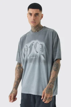 Tall OFCL Ombre Washed T-shirt In Black | BoohooMAN UK