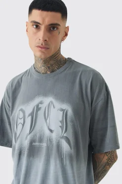 Tall OFCL Ombre Washed T-shirt In Black | BoohooMAN UK
