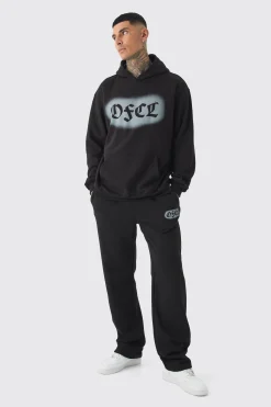 Tall OFCL Spray Hoodie & Relaxed Fit Jogger Tracksuit | BoohooMAN UK