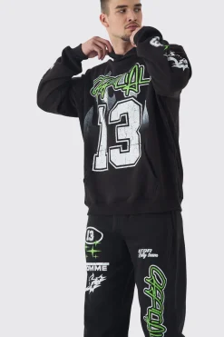 Tall Official 13 Print Oversized Tracksuit In Black | BoohooMAN UK