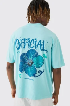 Tall Official Floral Back Print T-shirt In Blue | BoohooMAN UK