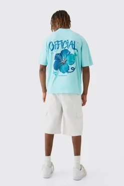 Tall Official Floral Back Print T-shirt In Blue | BoohooMAN UK