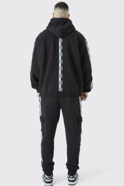Tall Official Man Tape Cargo Hooded Tracksuit | BoohooMAN UK