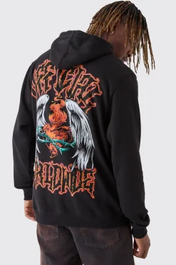 Tall Official Worldwide Back Printed Oversized Hoodie | BoohooMAN UK