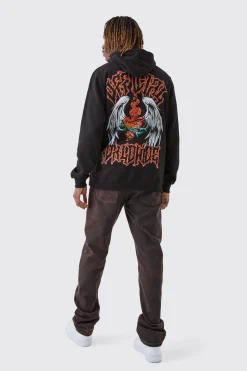 Tall Official Worldwide Back Printed Oversized Hoodie | BoohooMAN UK