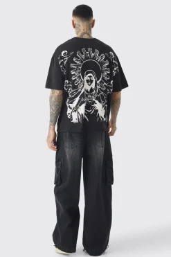 Tall Over The Seam Renaissance Back Print T-shirt In Black | BoohooMAN UK