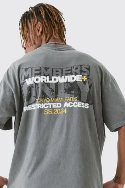 Tall Overdye Wash Worldwide Back Printed T-shirt | BoohooMAN UK