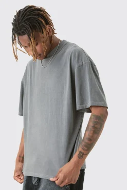 Tall Overdye Wash Worldwide Back Printed T-shirt | BoohooMAN UK