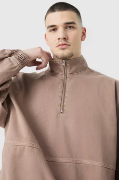 Tall Overdyed Oversized Funnel Neck 1/4 Zip Jacket | BoohooMAN UK