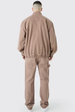Tall Overdyed Oversized Funnel Neck 1/4 Zip Jacket | BoohooMAN UK