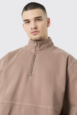 Tall Overdyed Oversized Funnel Neck 1/4 Zip Jacket | BoohooMAN UK