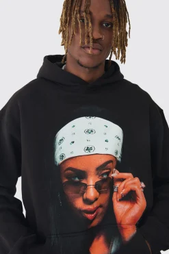 Tall Oversized Aaliyah License Hoodie | BoohooMAN UK