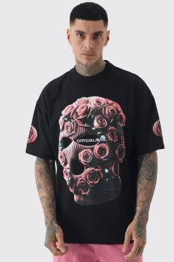 Tall Oversized Acid Wash Official Man Balaclava Print T-shirt | BoohooMAN UK